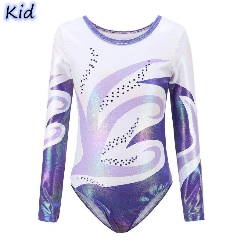 Bigdoufacejian Kinderen Meisjes Diamante Lange Mouw Ballet Praktijk Danskleding Gymnastiek Felle Kleur Body Suits 10