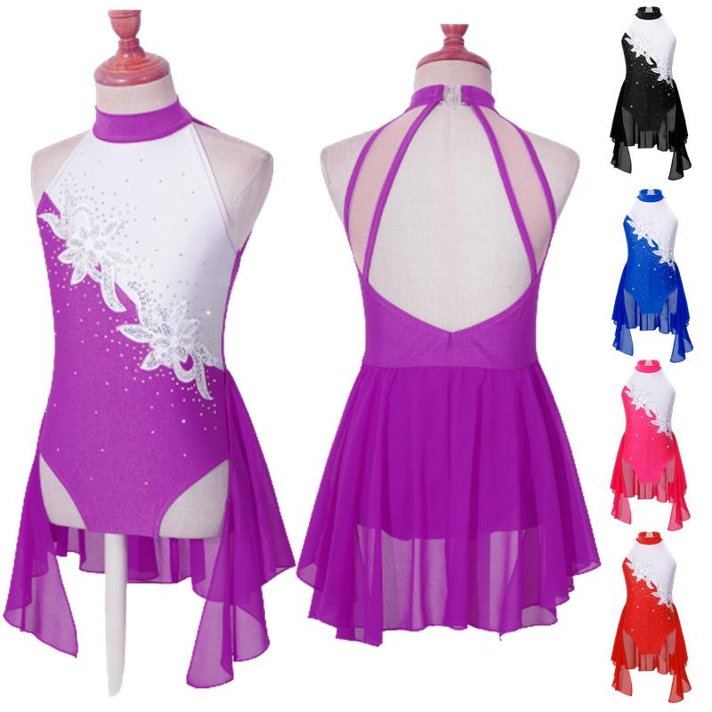 Sywiyi Kinderen meisjes mouwloze lyrische dans jurk pailletten ballet gymnastiek turnpak jurk holle rug figuur schaatsen jurk 5-6 Years warm roze kleur