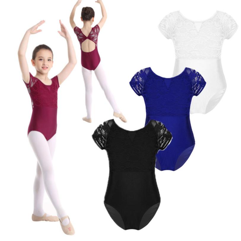 Daenrui Kinderen meisjes danskleding korte mouwen bloemen kant ballet dans gymnastiek turnpakje jumpsuit 8-10 Years zwart