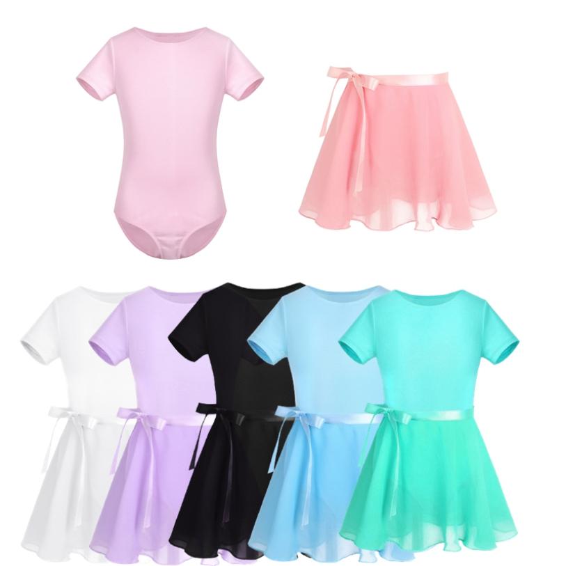 YONGHS Balletjurk voor kinderen meisjes dansjurk met korte mouwen en chiffon rok gymnastiek tutu turnpakje jurk 3-4 Years zwart