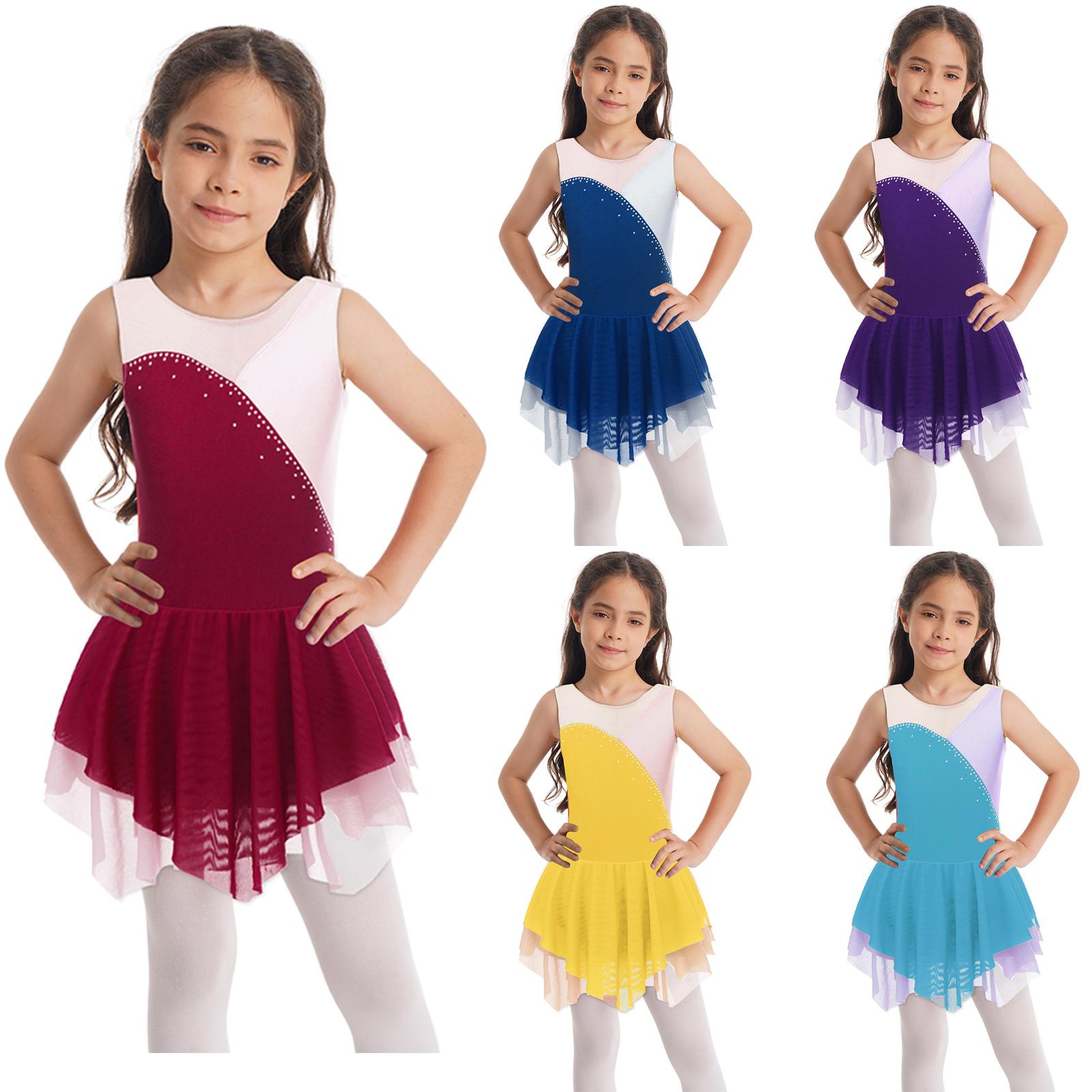 Sxiwei Strass Figuur Schaatsen Jurk Kind Meisjes Gymnastiek Turnpakje Ballroom Dans Kostuum Training Kleding 11-12 Years lichtpaarse kleur/donkerpaarse kleur