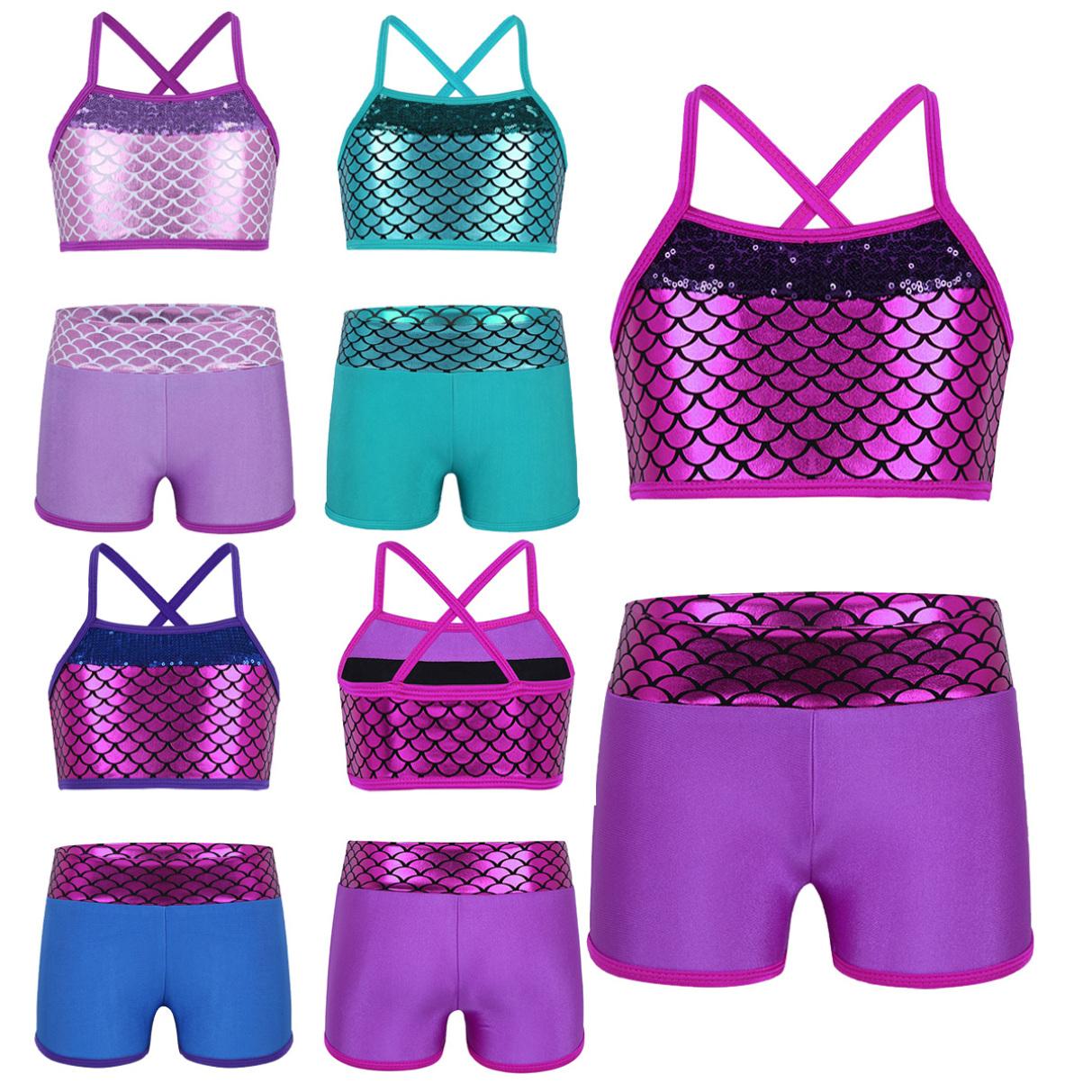 Manyakai Meisje Kid Dance Outfit Ballet Gymnastiek Turnpakje Crop Top met shorts Sport Danskleding 3-4Years rozerode kleur