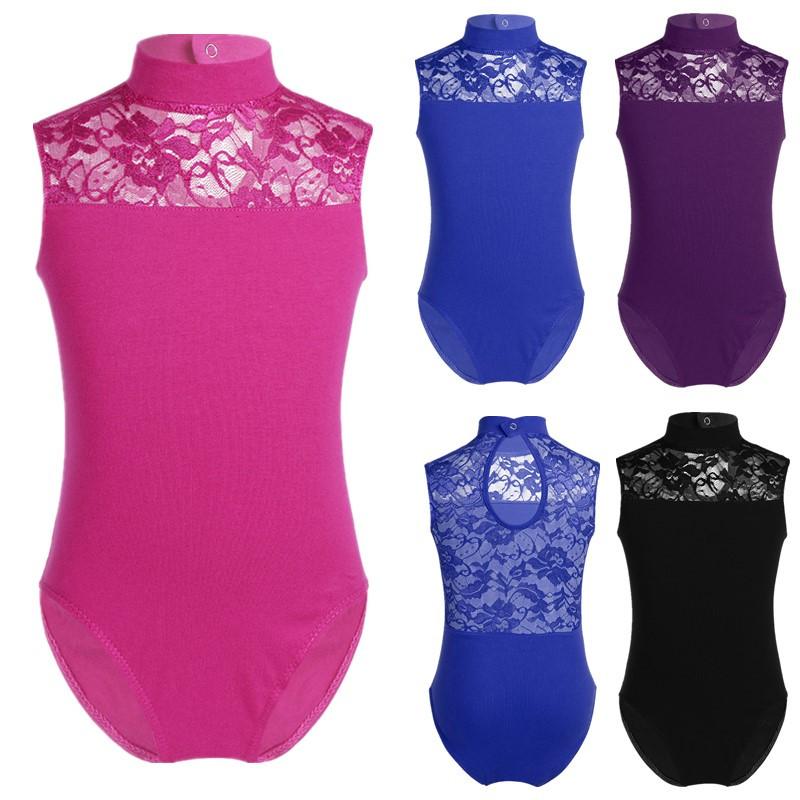 Tiaobug Meisjes Ballet Turnpakje Mouwloos Kant Danskostuum Gymnastiek Yoga Danskleding Kostuum 5-6 Years rozerode kleur