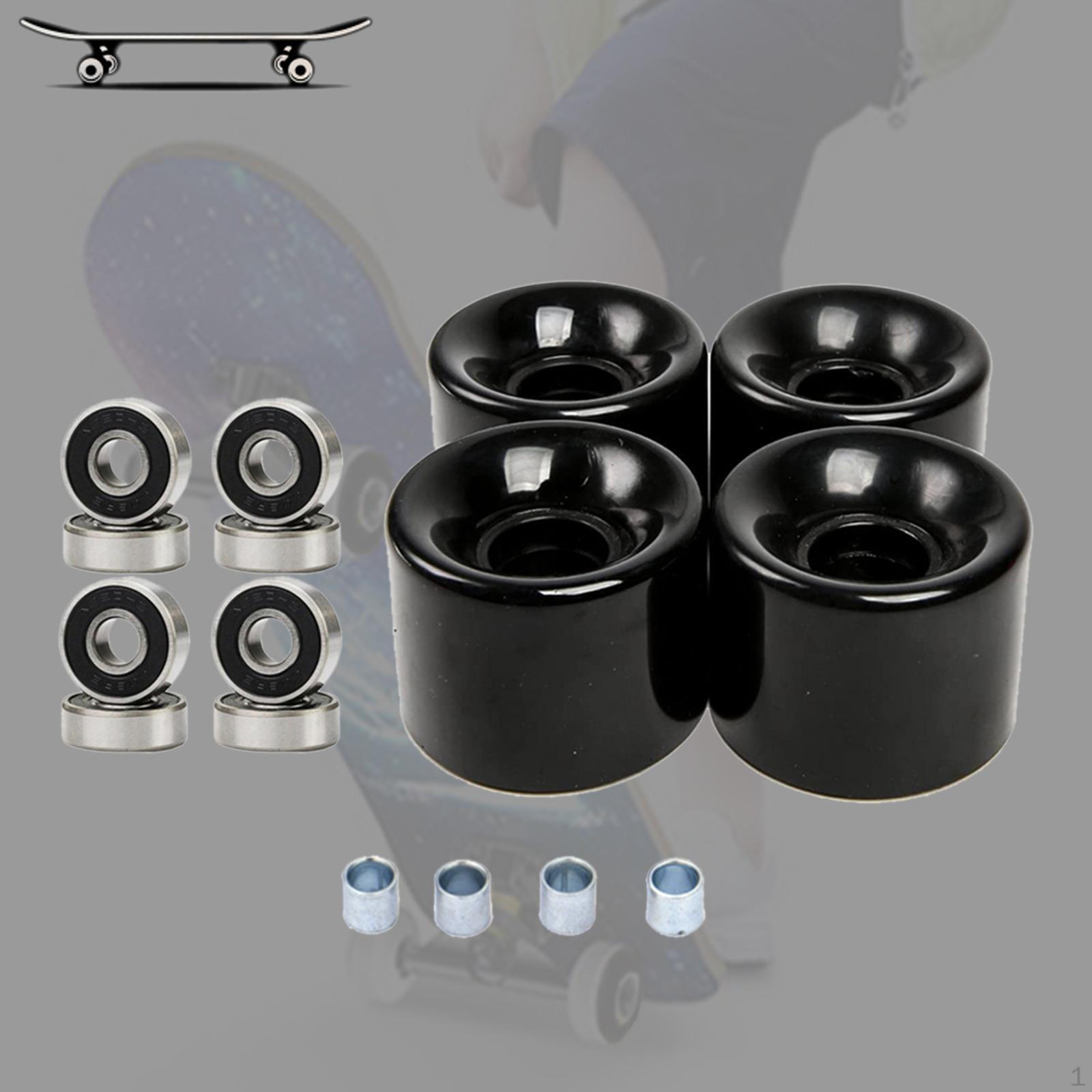 Sports Fun Club 4 60mm 78A PU skateboardwielen met lagers en afstandhouders, voor extreem soepel straatskaten Black Black Cover