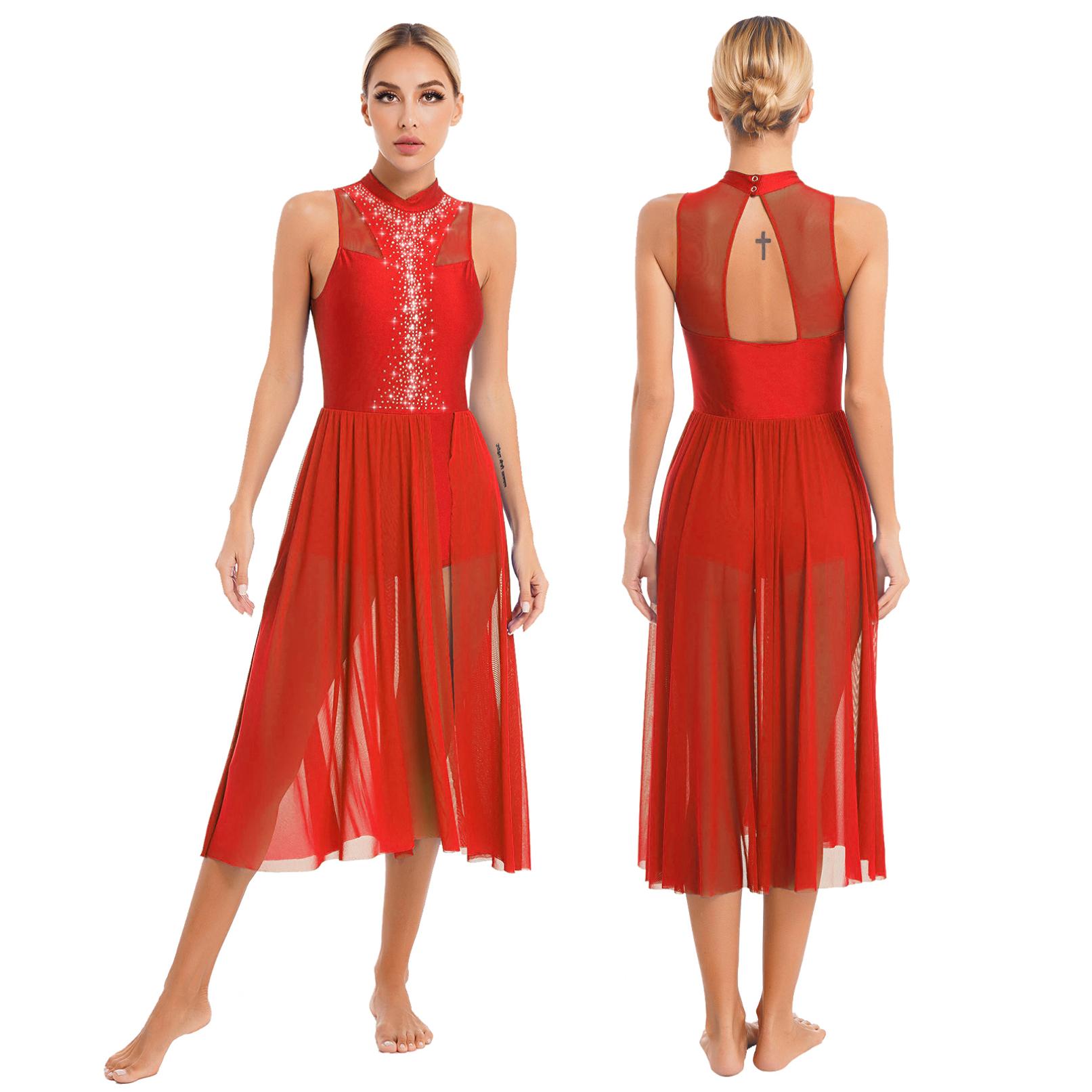 HULIJA Vrouwen Lyrical Dance Dress Sparkly Rhinestone Mouwloos Mesh Leotard Jurken Hedendaagse Dansvoorstelling Kostuum S koningsblauwe kleur