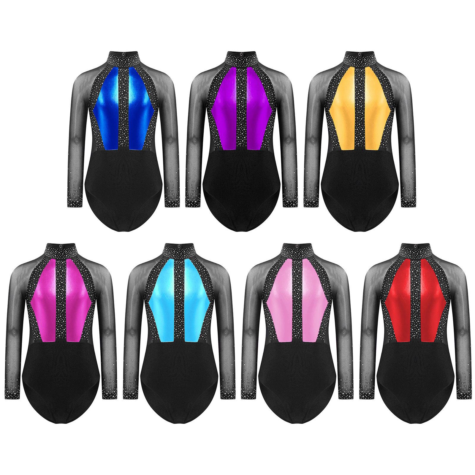 Yunduantong-electronic Kinderen Kunstschaatsjurk Glanzende Strass Ballet Lyrische Danskostuum Ritmische Gymnastiek Leotard Atletisch Bodysuit 5-6 Years blauw