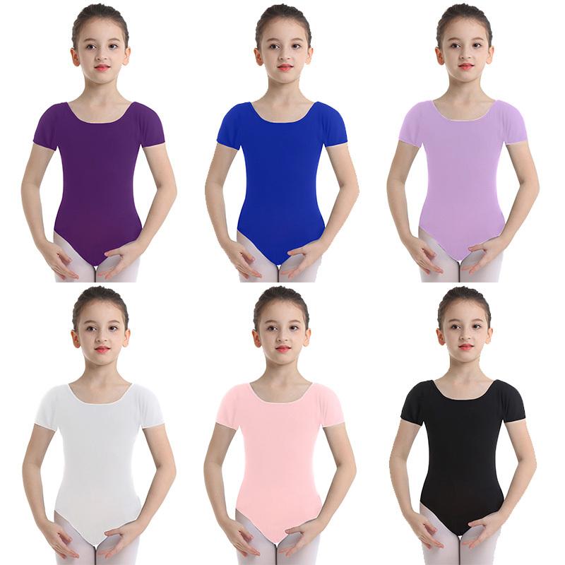 IEFiEL 2 Meisjesteam Basic Turnpakje met korte mouwen Kinderen Ballet Dans Gymnastiek Maillots Danskleding Kostuum 2-3 Years zwart