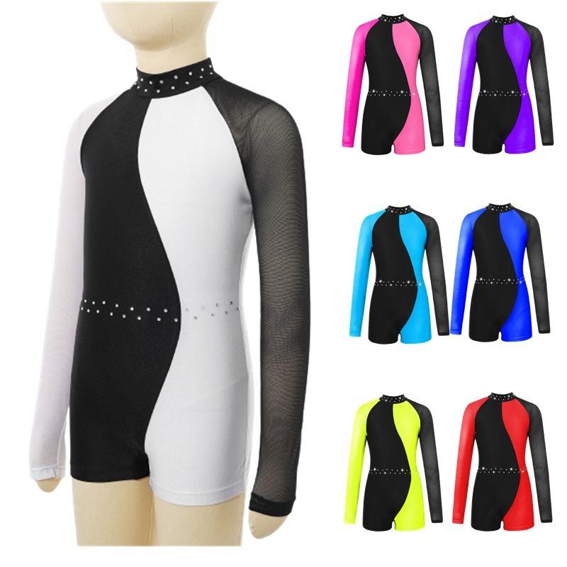 IEFiEL 2 Maillots voor meisjes gymnastiek kinderen lange mouw rits terug Biketard Unitard jumpsuit met shorts 5-6 Years wit/zwart