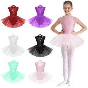 Linjinx Balletpakjes voor meisjes Peuterpakje met tutu rok Dans Tutu jurk Glanzende strass steentjes Prestatie jurken 5-6 Years paars