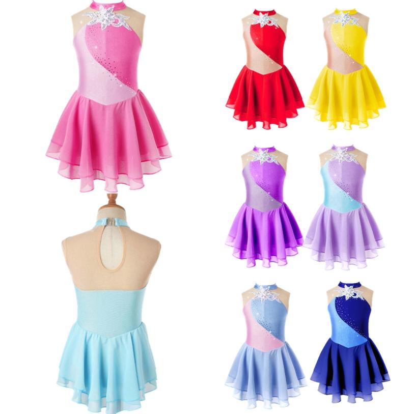 YOOJIA Kunstschaatsjurk voor meisjes, kinderballetdansjurk, kindergymnastiek, lyrische dansjurk, kostuums 5-6 Years lichtblauwe kleur
