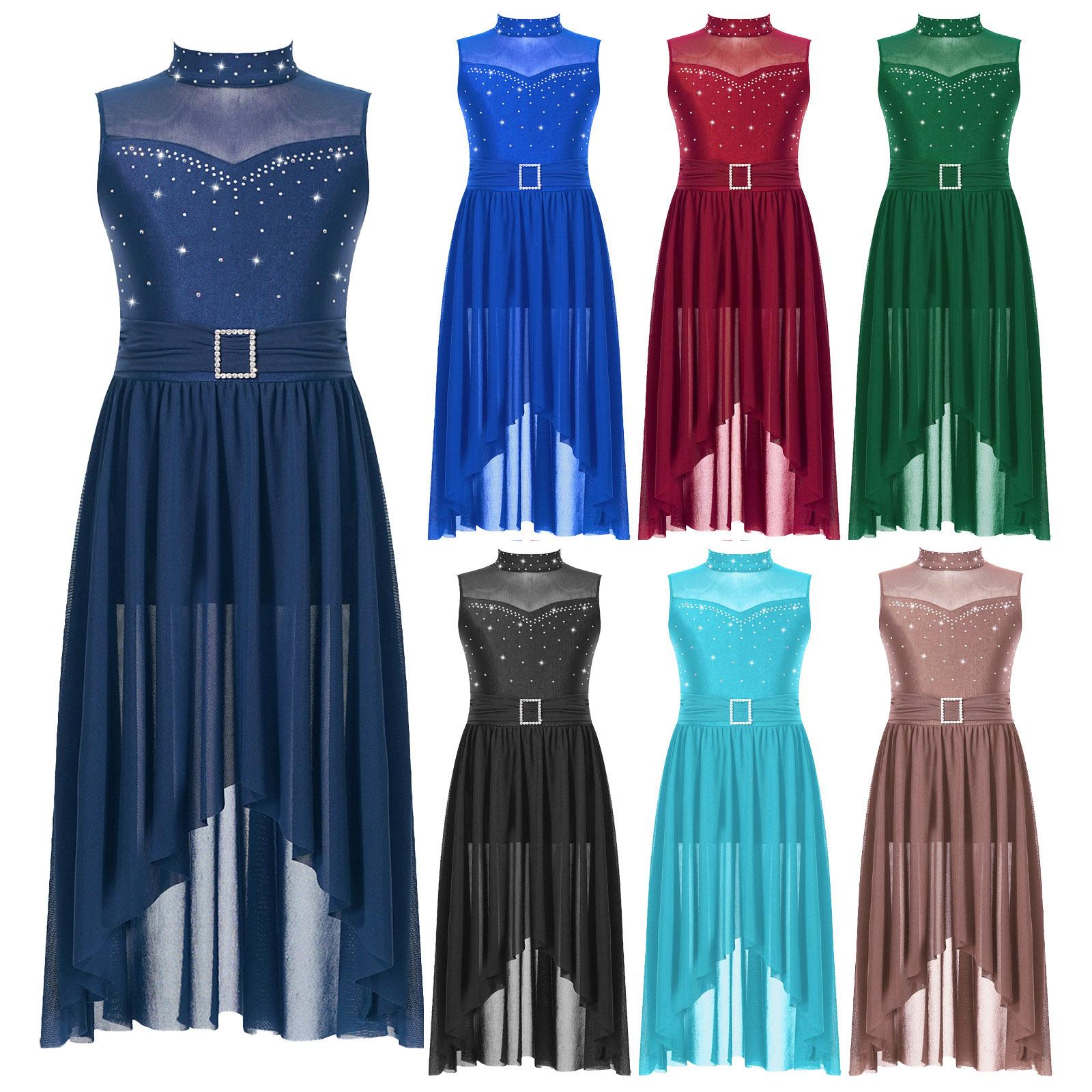 YOOJIA Mouwloos gymnastiekpakje voor meisjes Ballet Lyrische dansjurk Stijldansen Prestatiekostuum 5-6 Years marineblauwe kleur