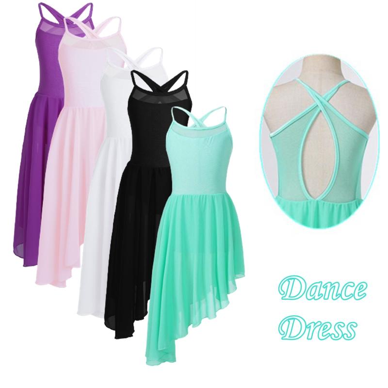 Linjinx Lyrische Dans Jurk Kinderen Meisjes Mesh Splice Spaghettibandjes Uitsparing Terug Onregelmatige Zoom Ballet Dans Gymnastiek Turnpakje Jurk 7-8 Years roze