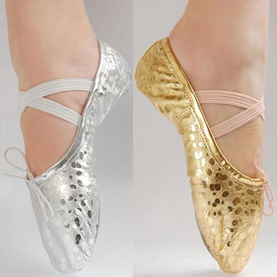 Fungogo Vrouwen Meisjes Kleine Prinses Glanzende Kunstleren Ballet Gymnastiek Dansschoenen 29 zilver