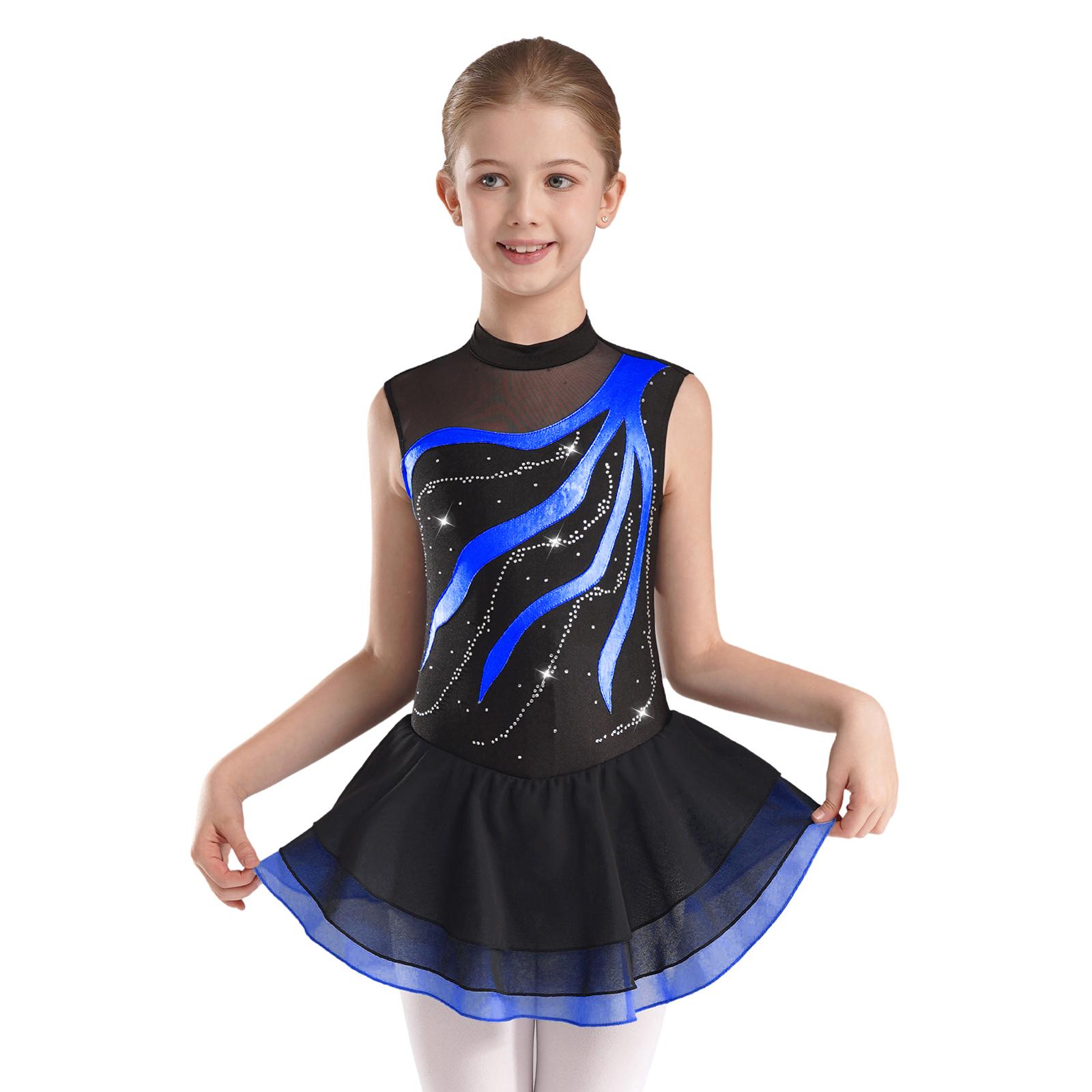 Yunduantong-electronic Tienermeisjes Strass Kunstschaatsen Ballet Gymnastiek Pak Fancy Dress Holle Rug Moderne Lyrische Danskleding Mesh Leotard Tutu 15-16 Years warm roze kleur