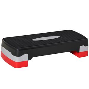 HOMCOM Aerobic Stepper, 2-Staps Hoogteverstelling, 68 x 29 x 15 cm, Zwart+Grijs+Rood