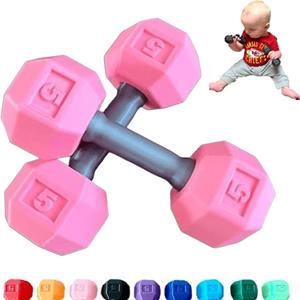 Yukai Gift Rattle Dumbbell Toy Easy to Hold Baby Weights Toys Fun Miniature Baby Dumbbell  Boys Girls Blue-1pc