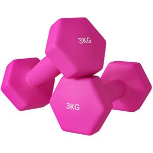 SPORTNOW 2 x 3 kg Halterset, Zeshoekig Ontwerp, Vloervriendelijk, Antislip, Roze