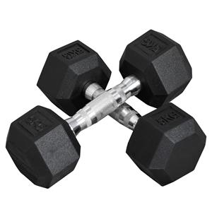 HOMCOM hexagon dumbbells, set van 2, gietijzeren gewichten, antislip handvat, ideaal voor krachttraining, 2 x 5 KG, zwart | Aosom.nl
