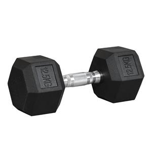 HOMCOM rubberen halter, zeshoekige vorm, ideaal voor fitness en kantoor, duurzaam metaal, 12,5 KG, rubberen grip, zwart | Aosom.nl