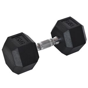 HOMCOM hexagon dumbbell, gietijzeren gewichten, rubberen handvatten, antislip ontwerp, ideaal voor krachttraining, 1 x 15 KG, zwart | Aosom.nl
