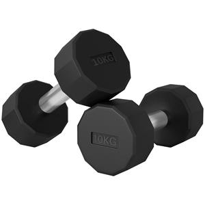 SPORTNOW Korte Halter Set, 2 x 10 kg, antislip handvat, rubberen coating, metalen kern, ideaal voor training, zwart | Aosom.nl