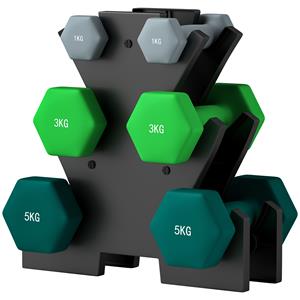 SPORTNOW dumbbellset, complete set met opbergrek, ideaal voor thuis fitness, 6 gewichten, 1kg, 3kg, 5kg | Aosom.nl