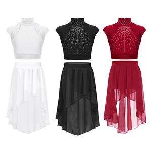 YOOJIA Kinderen Meisjes 2 Stuks Dans Outfit Ballet Gymnastiek Turnpakje Atletische Crop Top met Tutu Rok Lyrische Dans Jurk 5-6 Years zwart