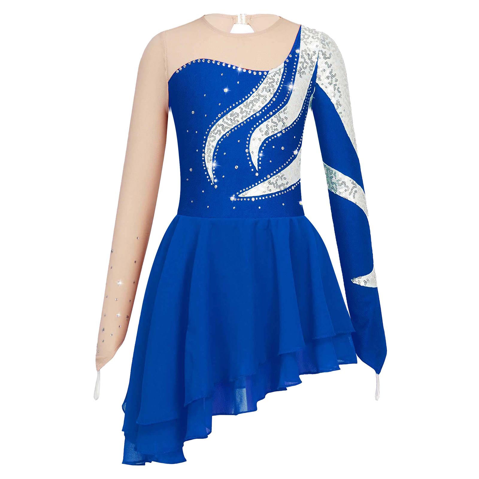 Inhzoy Meisjes lange mouwen glanzende pailletten ballet danskleding jurk kunstschaatsen jurk holle rug atletische gymnastiek leotard 5-6 Years bordeaux