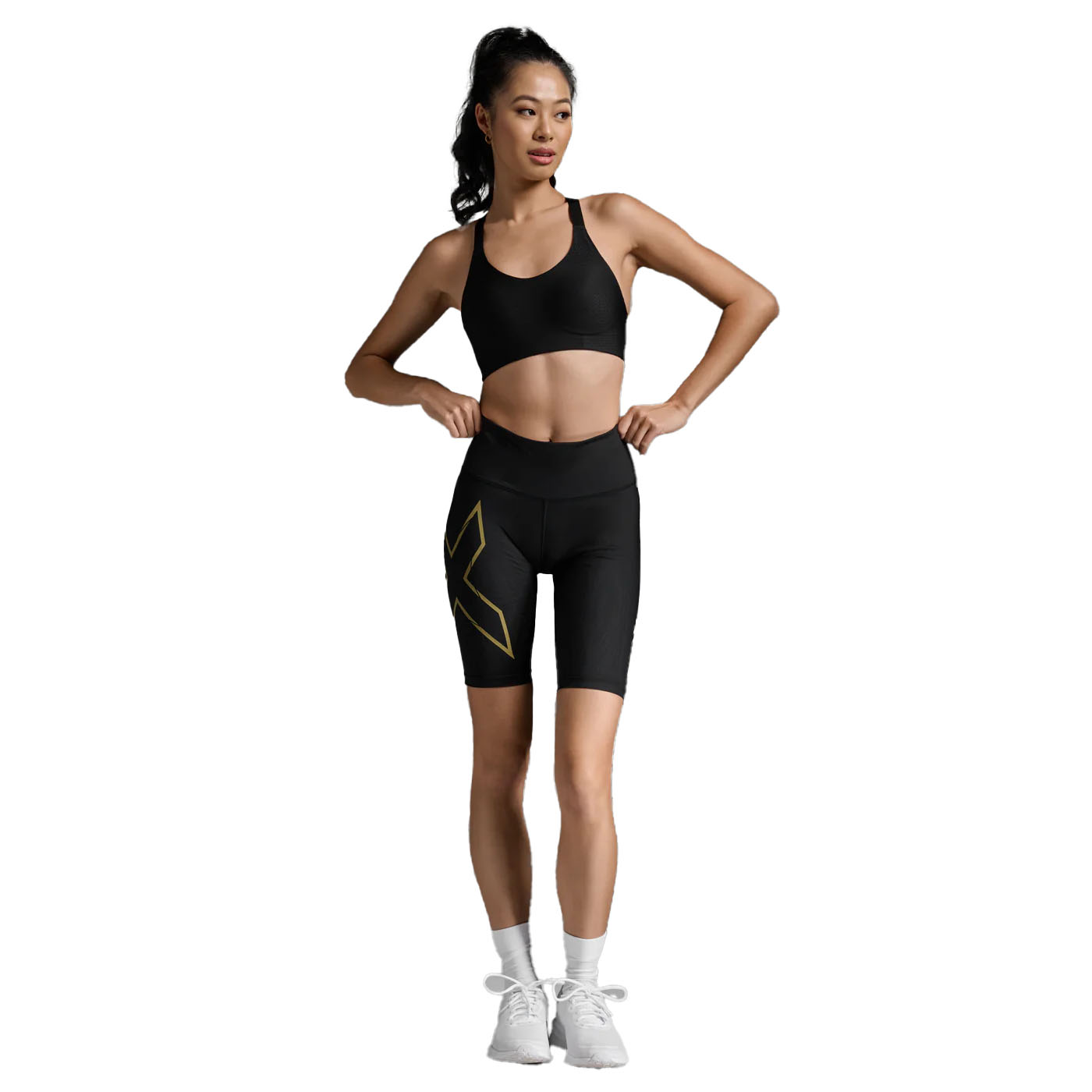 2XU Light Speed Mid-Rise 8 Inch Shorts Black/Gold Reflective Dames