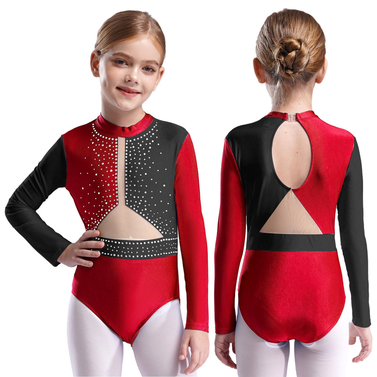 Ranrann Meisjes glinsterende strass steentjes jazz bodysuit danskleding kunstschaatsen wedstrijd danskleding jazz dans maillot 5-6 Years blauw