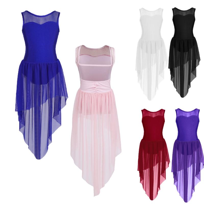 IEFiEL Kinderen Meisjes Mouwloos Splice Open Rug Hoog-laag Zoom Ballet Dans Gymnastiek Leotard Jurk 3-4 Years zwart