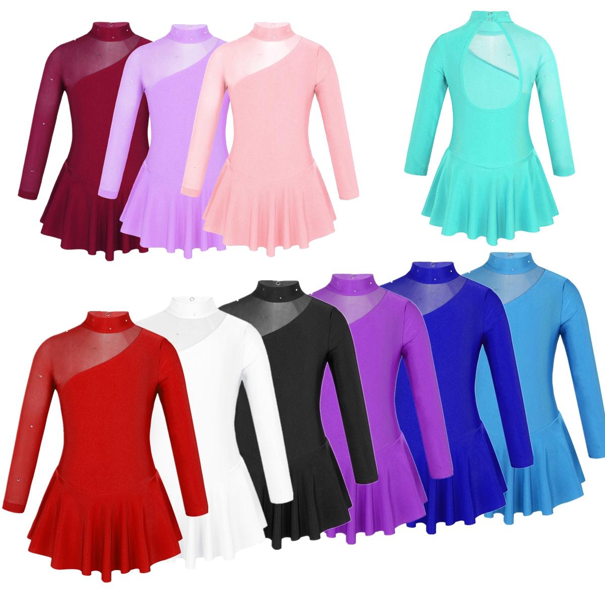 IEFiEL Meisjes balletjurk met lange mouwen, uitsparing aan de achterkant, kunstschaatsjurk, balletpak, jersey turnpakje, danskleding 3-4 Years zwart