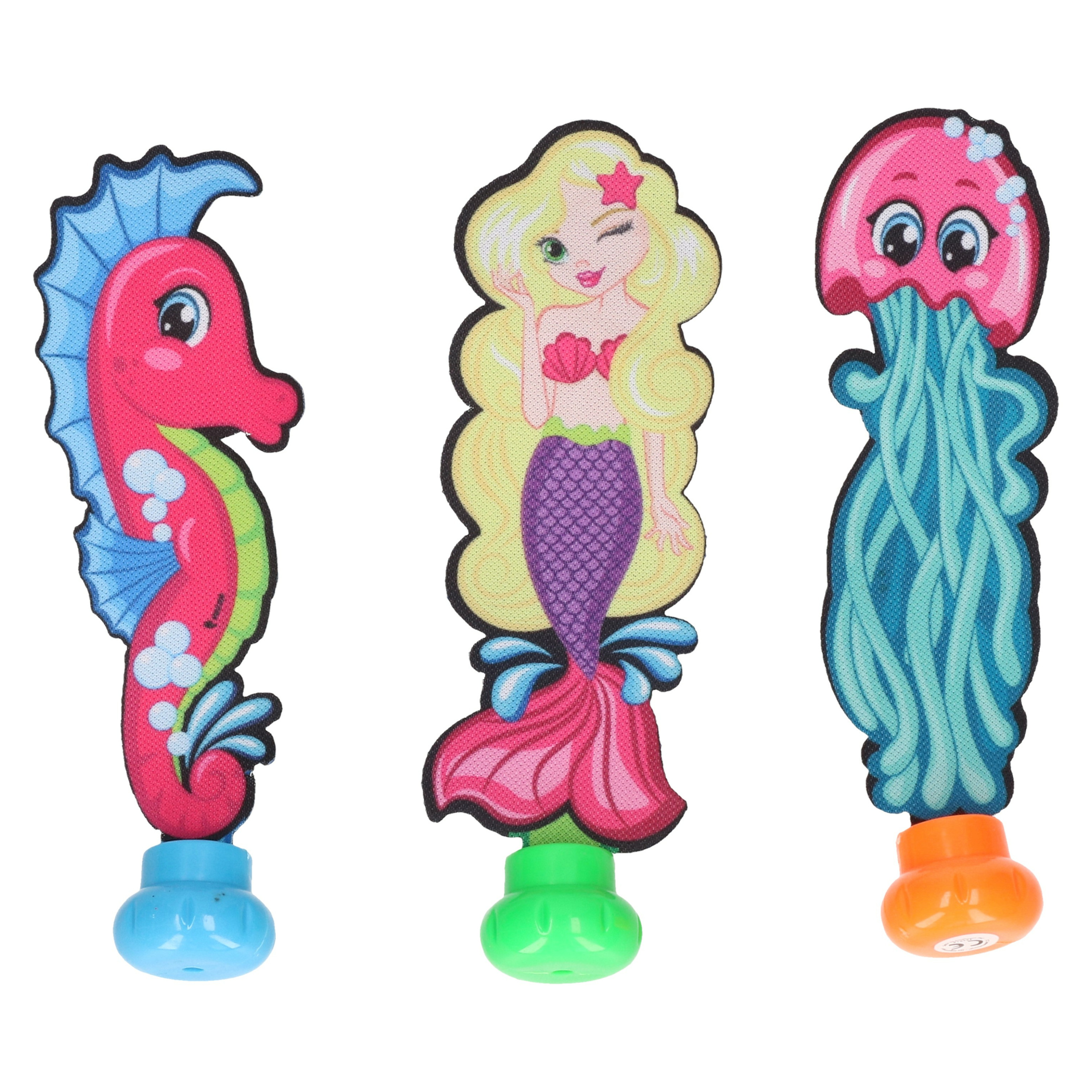Toi-Toys Duikspeelgoed zwembad - set van 3x - zee figuren - zeepaardje/zeemeermin/kwal - kunststof - vakantie -