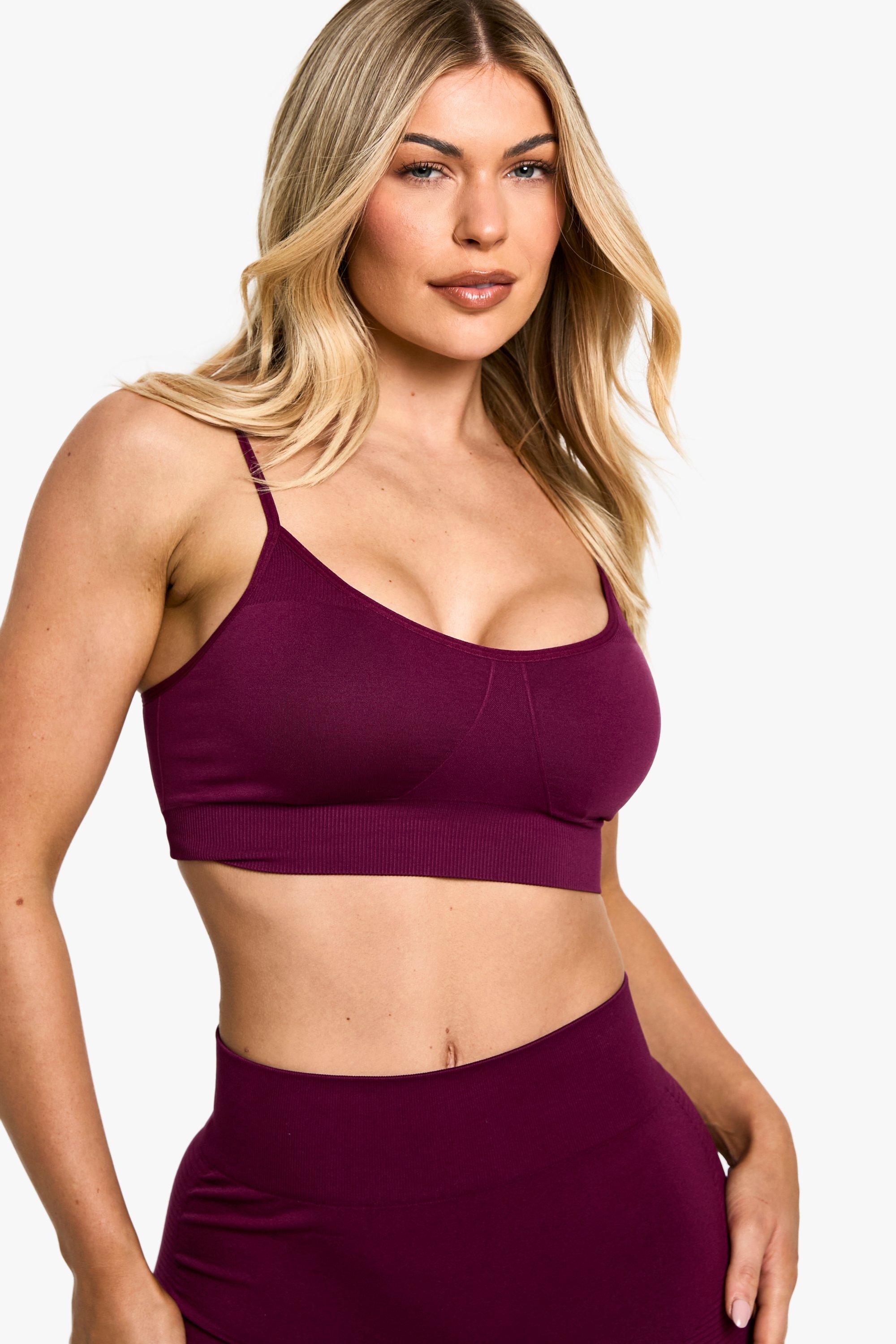 Boohoo Naadloze Geribbelde Premium Corrigerende Sport Bh, Plum