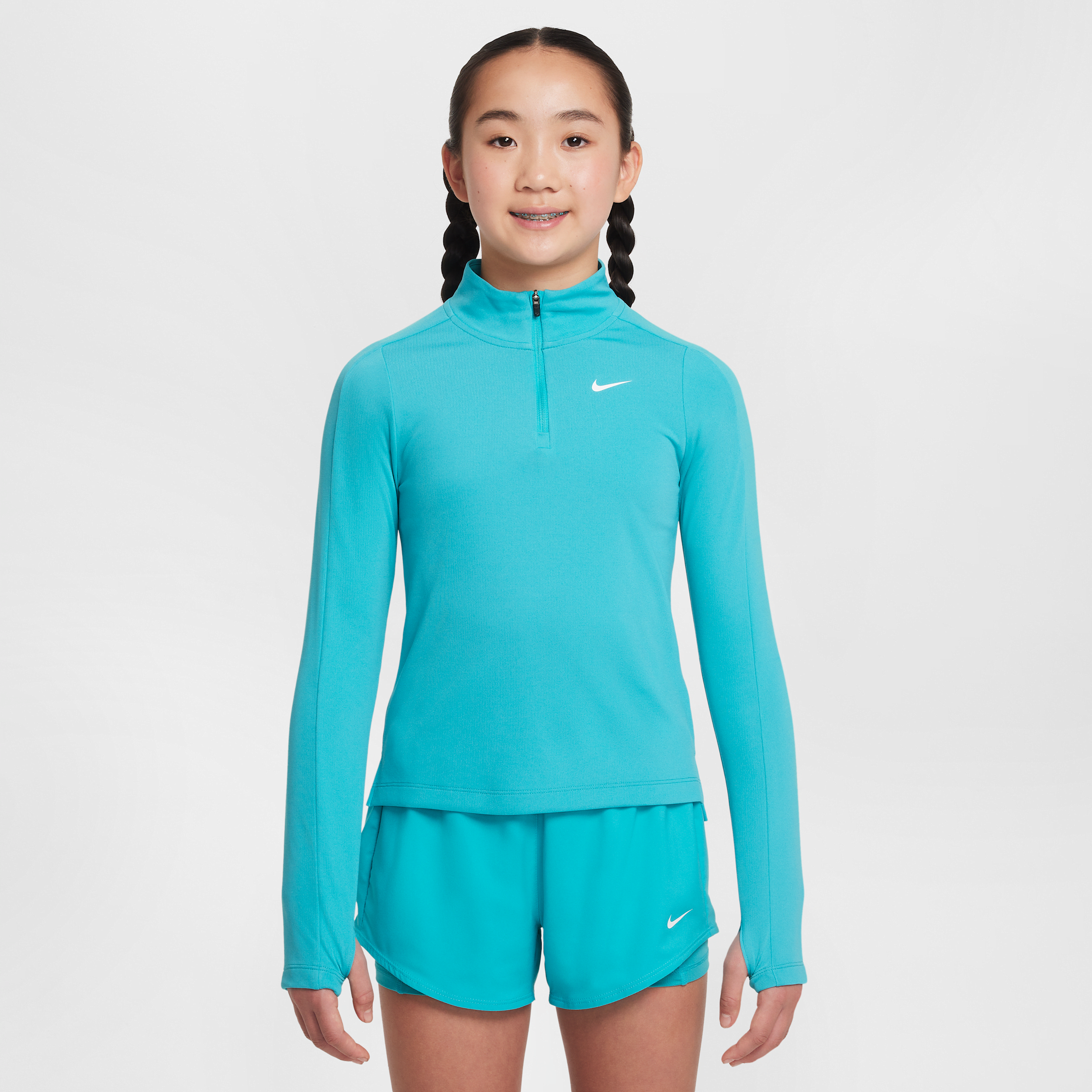 Nike Dri-FIT meisjestop met lange mouwen en korte rits - Groen