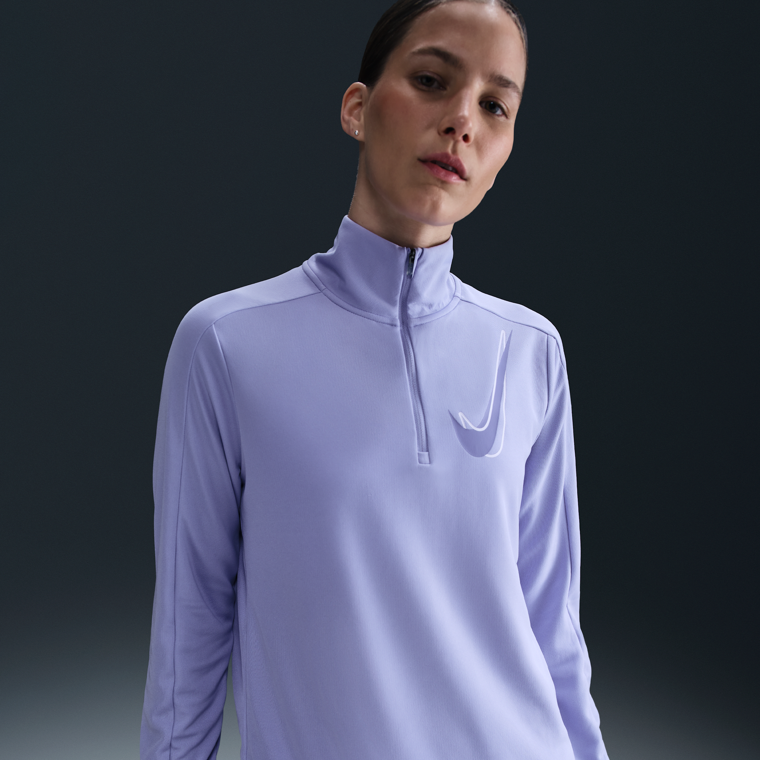 Nike Swoosh Dri-FIT hardlooptussenlaag met halflange rits voor dames - Paars