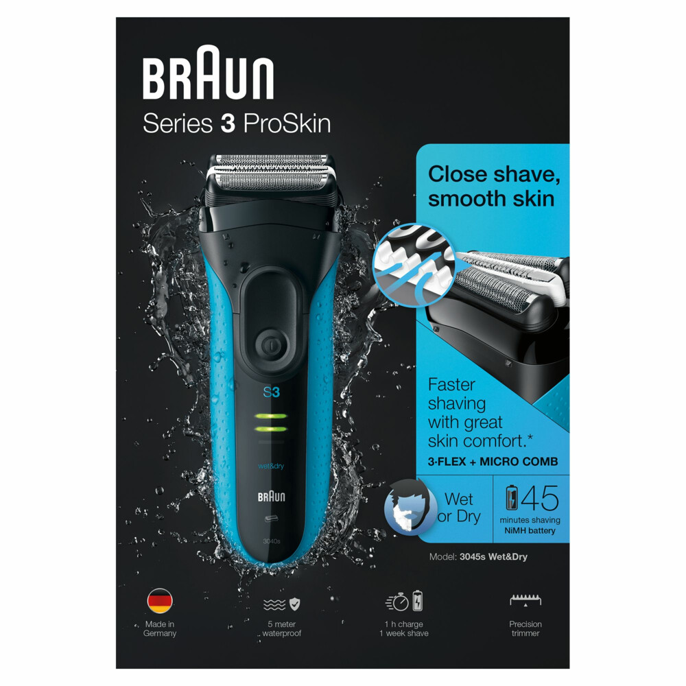 Braun 2x  Elektrisch Scheerapparaat S3 ProSkin 3045s Zwart/Blauw
