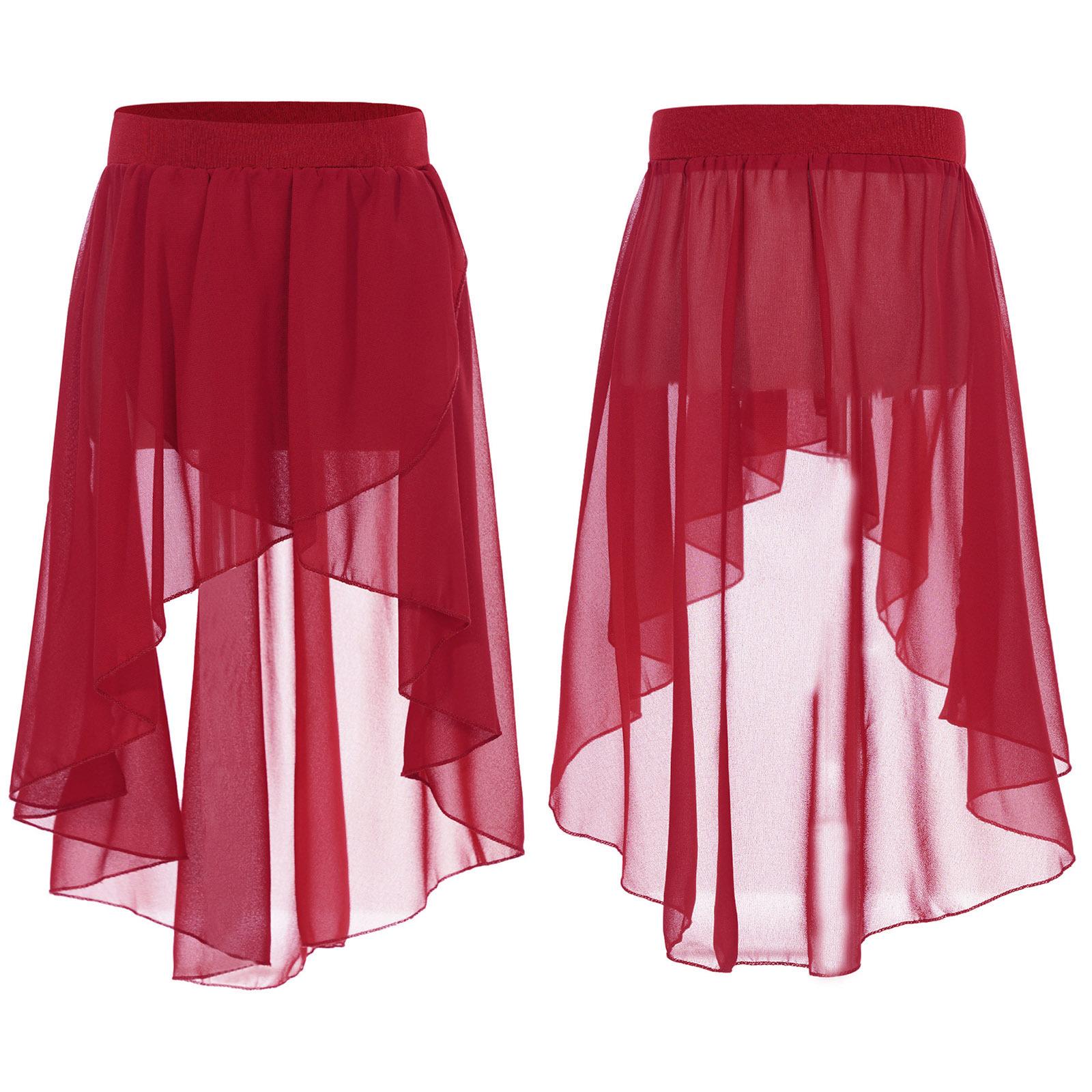 ZDHoor Meisjes hoog-laag ballet wikkelrok elastische pure chiffon side-dip asymmetrische tutu studio praktijk prestatie kostuum 5-6 Years
