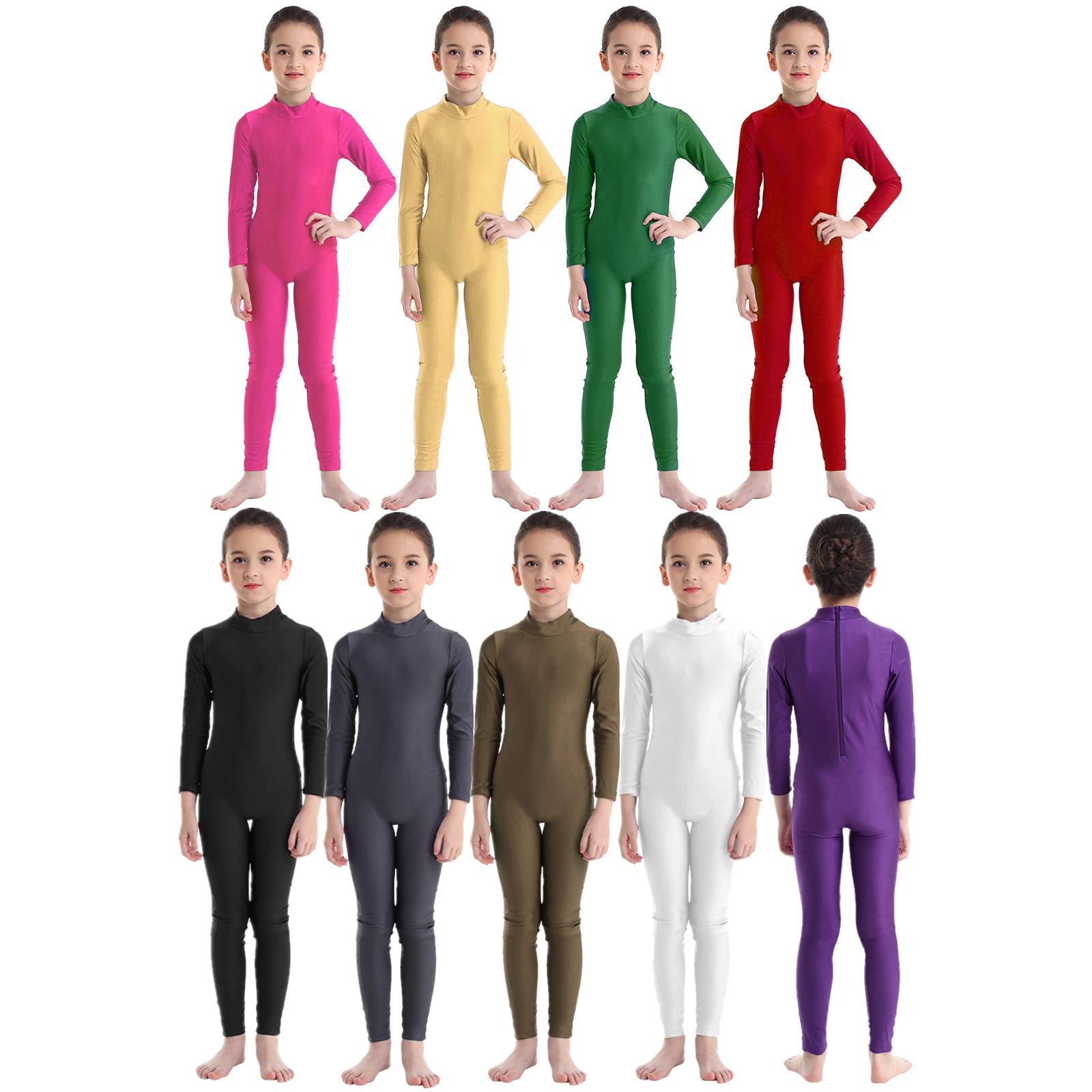 Sywiyi Kinderen Meisjes Lange Mouwen Ritssluiting Mock Neck Full Body Pak Ballet Dans Gymnastiek Unitard Jumpsuit 3-4 Years
