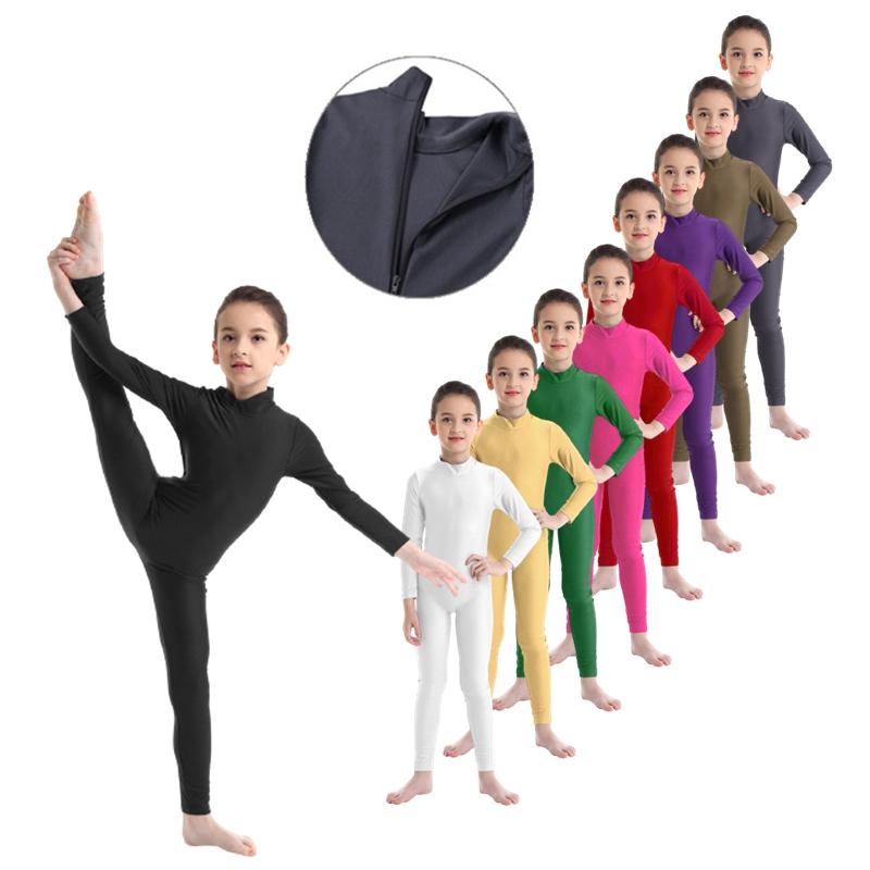 Fldy Kinderen meisjes lange mouw dans gymnastiek turnpakje unitard volledige lengte bodysuit kostuum danskleding 3-4 Years