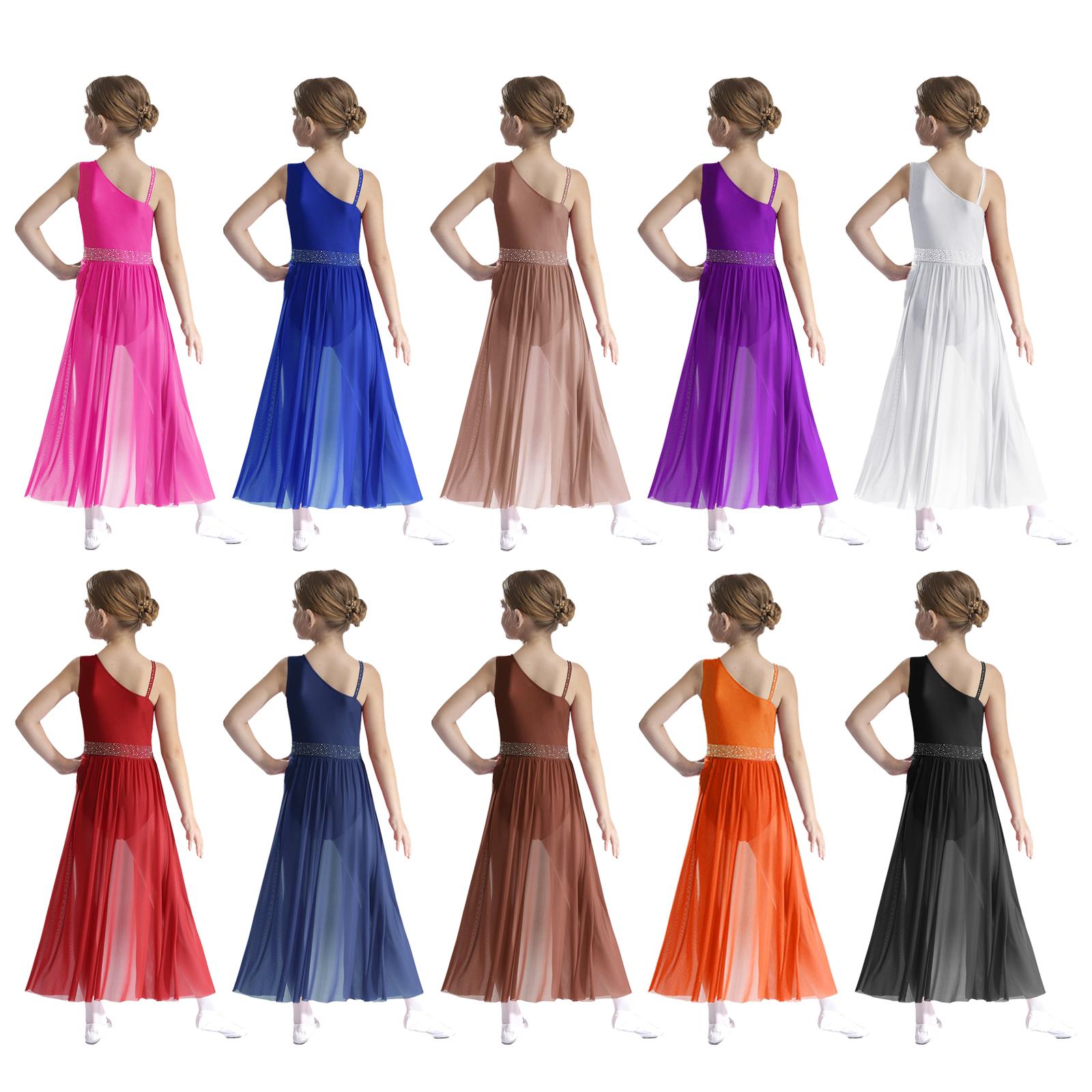 ZDHoor Kinderen Meisjes Ballet Lyrical Modern Dans Kostuum Glinsterende Strass Doorschijnend Mesh Rok Gymnastiek Leotard Schaatsen Dans Kostuum 5-6 Years