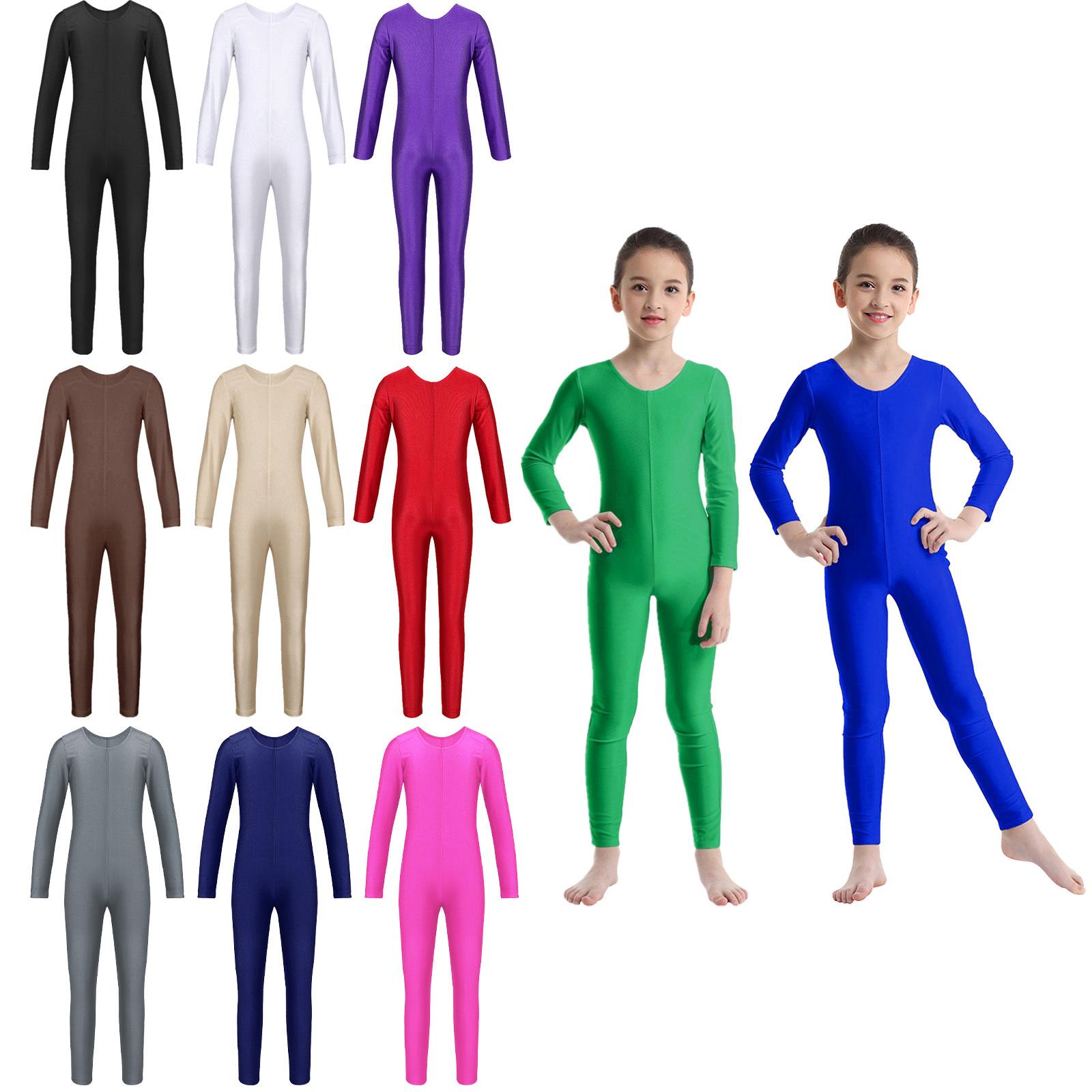 Sxiwei Kinderen meisjes lange mouw ballet dans gymnastiek turnpakje jumpsuit unitard effen kleur rits rekbare bodysuit 3-4 Years zwart