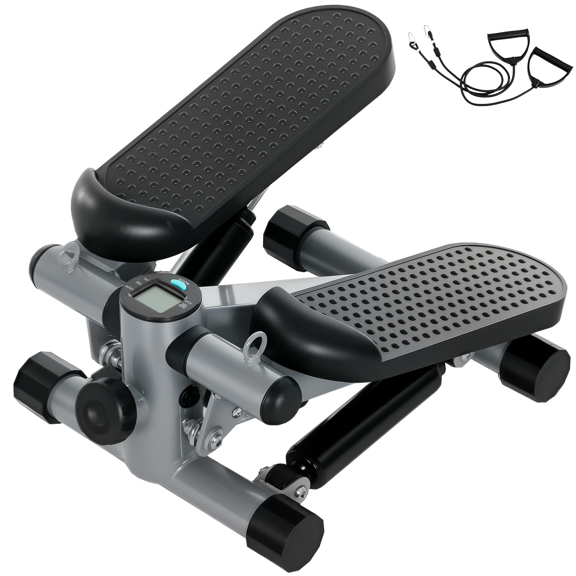 SPORTNOW 2-in-1 Mini-Stepper voor Thuis met Power Ropes, LCD-Display Up-Down Swing Stepper 41 x 30,5 x 18,5 cm Grijs