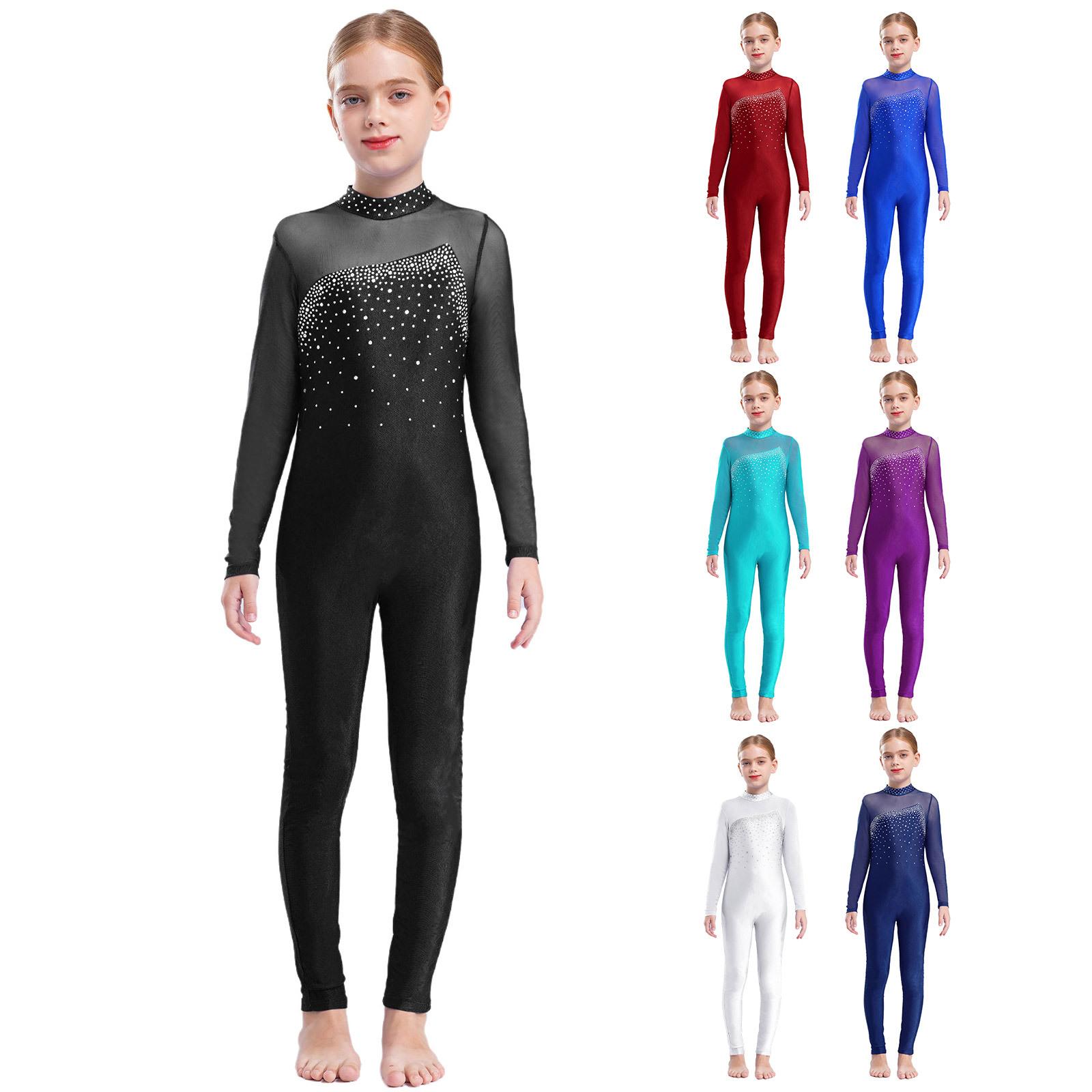 Inlzdz Meisjes glanzende schaatsbody met holle rug en strass-versiering voor wedstrijdkleding 5-6 Years bordeaux