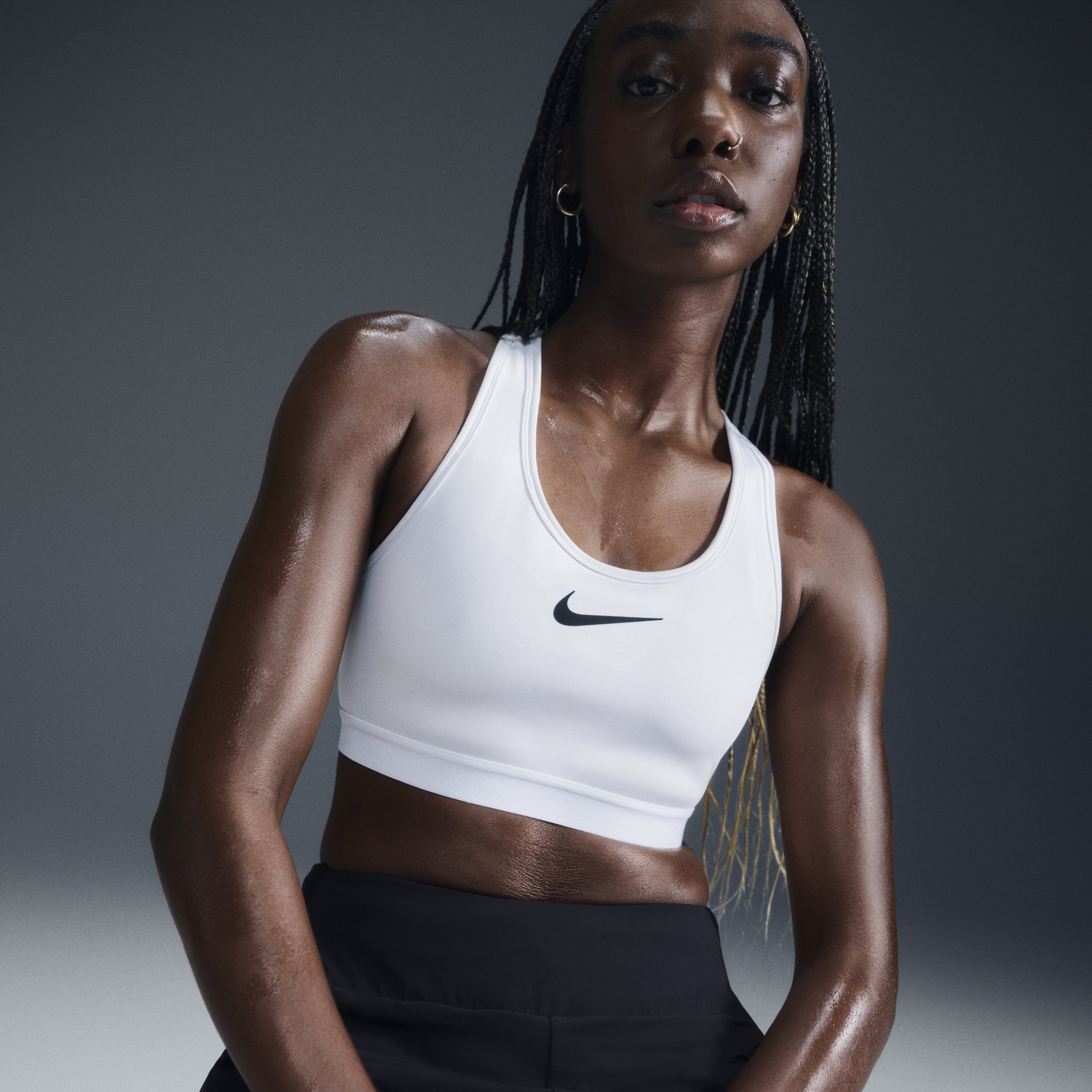 Nike Swoosh High Support non-padded verstelbare sport-bh - Wit