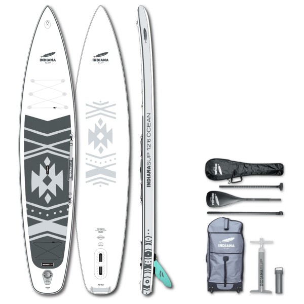 Indiana  12'6 Ocean Touring Pack Basic with 3-Piece Paddle - SUP-board, wit/grijs