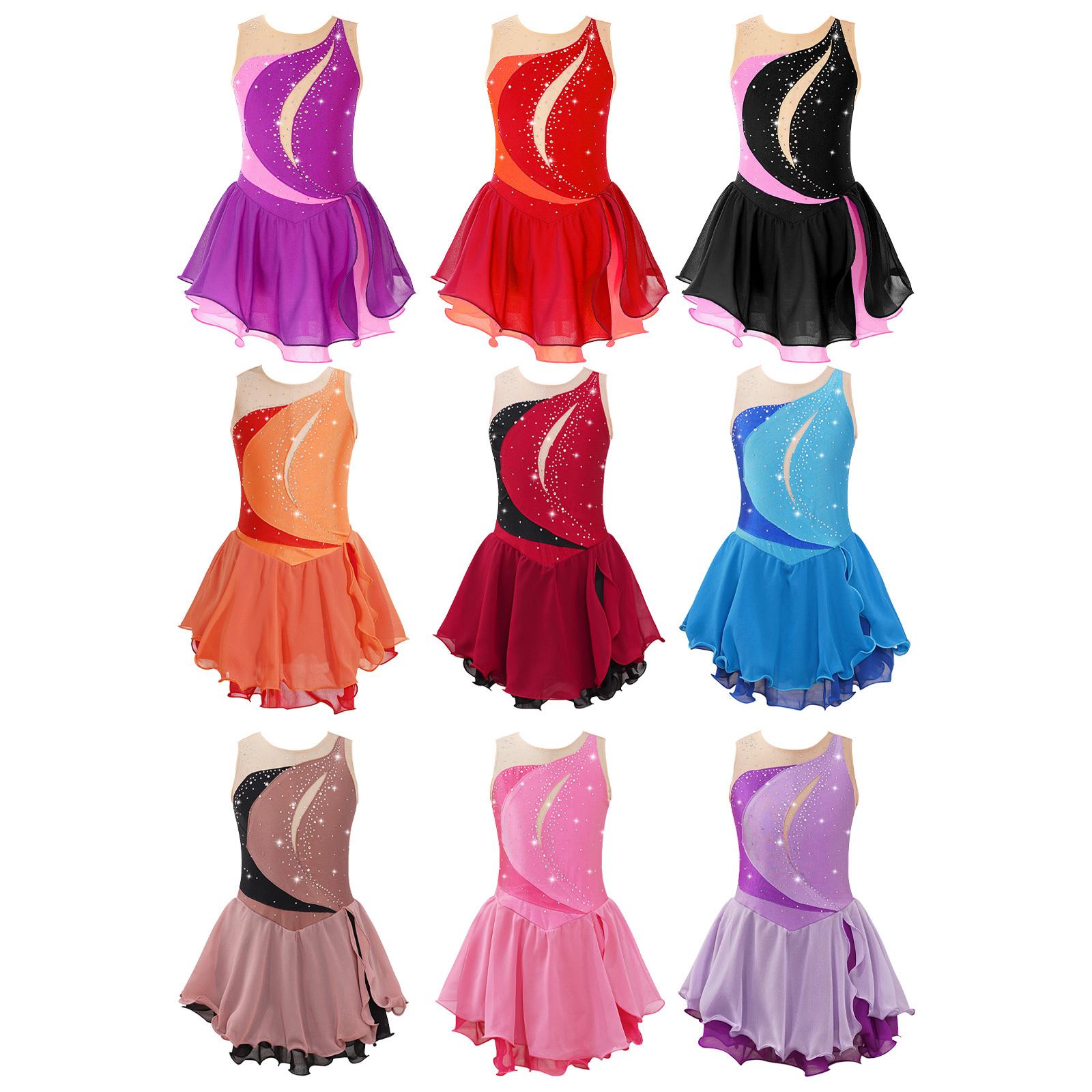 YOOJIA Kinderen Meisjes Ijs Kunstschaatsen Jurk Mouwloos Strass Competitie Kostuums Ballet Dans Tutu Rok 5-6 Years