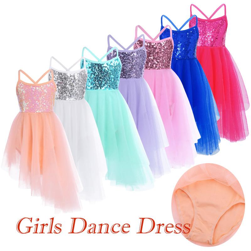 Yeahdor Girls Sequins Ballet Tutu Dress Kids Tulle Lyrical Dance Gymnastics Leotard Dress Ballerina Dance Wear 3-4 Years oranje