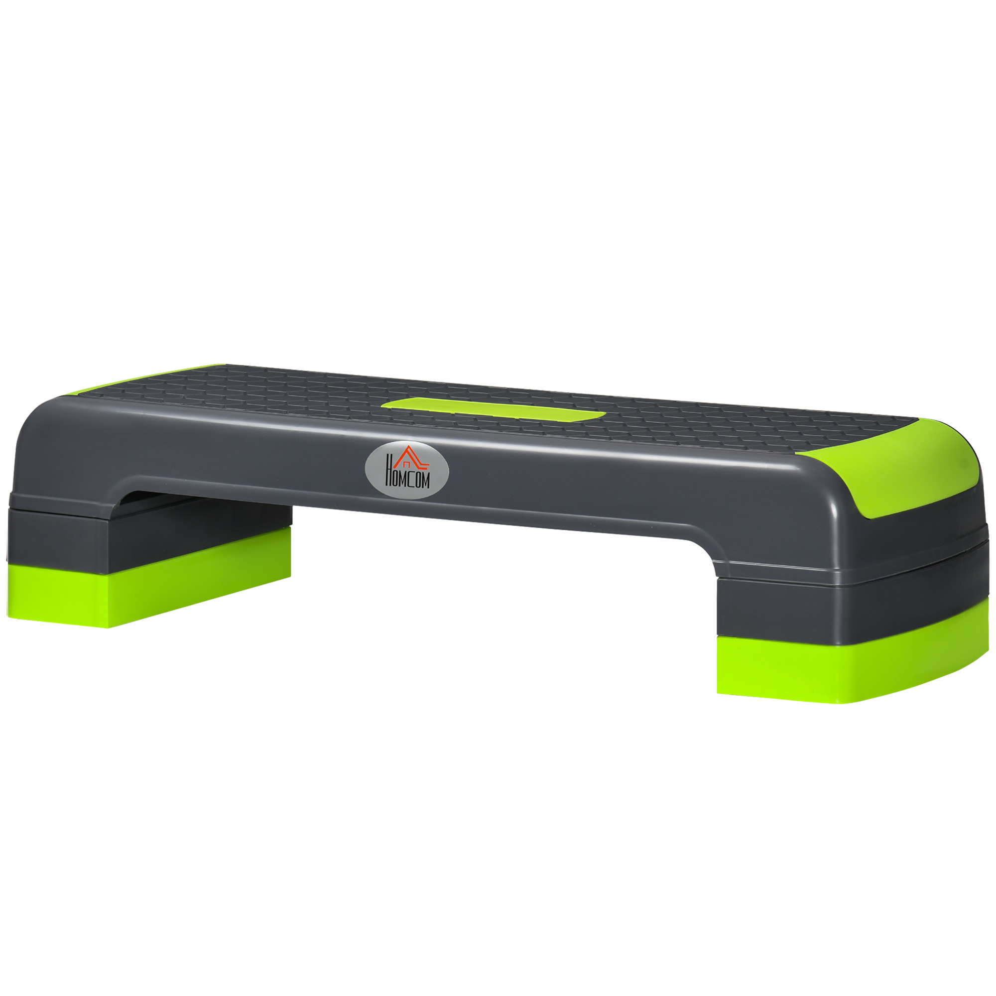 HOMCOM Aerobic Stepper, 3-traps hoogteverstelbaar, stevig tot 150 kg, antislip oppervlak, ideaal voor fitness, 78 x 28 x 20 cm, grijs/groen | Aosom.nl