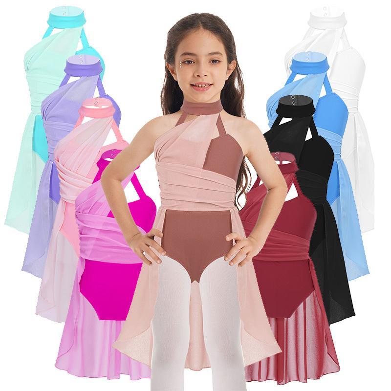 Manyakai Kinderen Meisjes Mouwloos Lyrisch Leotard Chiffon Jurk Gymnastiek Prestatie Kostuum Meisjes Geschenken 5-6 Years zwart